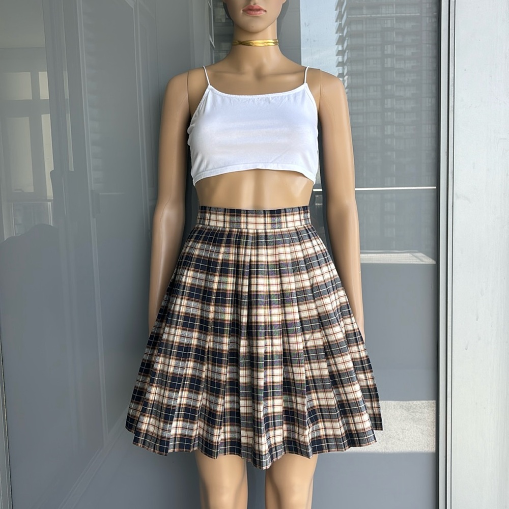 Vintage Pleated Plaid Skirt